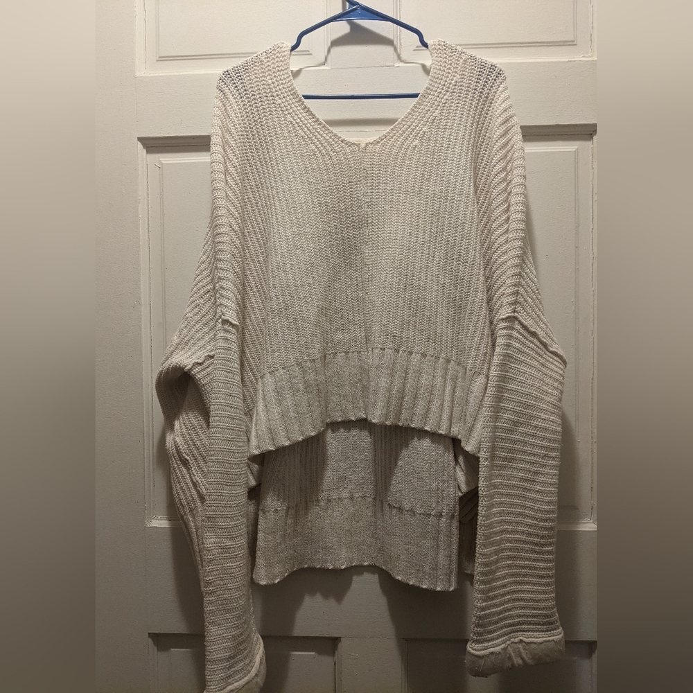 Free People Chunky Knit Asymmetrical Oversized V-Neck Sweater (XS)
